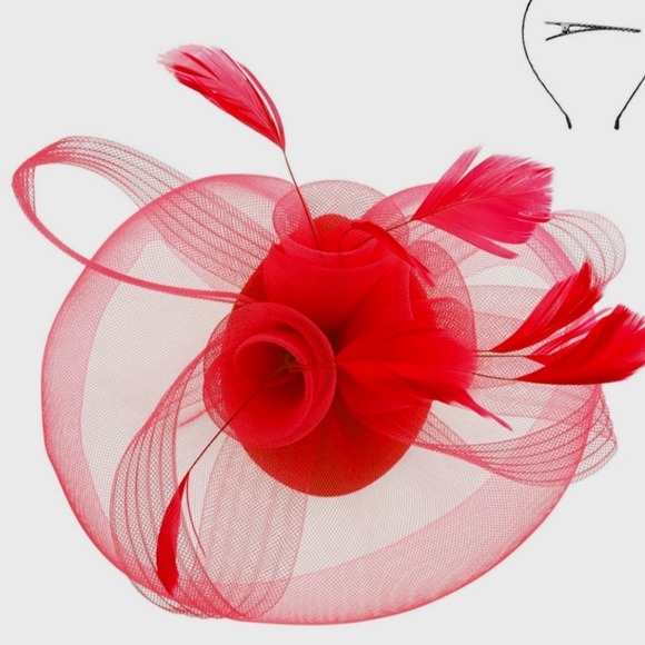 Gorgeous Red Feathers Fascinator Kentucky Derby, High Tea Church, Fune… - Picture 1 of 2